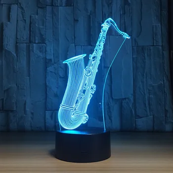 LED Nakties Šviesos Saksofonas USB 3D Lempa 7 Spalvų Jutiklis 3D Miegamasis Žibintai USB 3*AA Maitinimo Atmosfera Apdailos Dovana Muzikos Vaikinas
