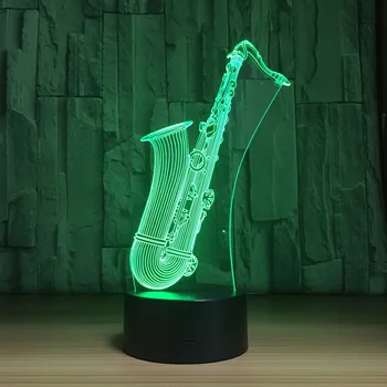 LED Nakties Šviesos Saksofonas USB 3D Lempa 7 Spalvų Jutiklis 3D Miegamasis Žibintai USB 3*AA Maitinimo Atmosfera Apdailos Dovana Muzikos Vaikinas