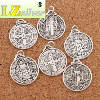 St Šventojo Benedikto Medalis Kryžiaus Cristo Redentor Pakabukai 10vnt Antikvariniai Sidabro Pakabučiai, bižuterijos 