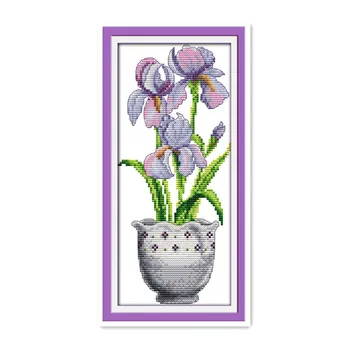 Augalų ir Gėlių Serija Kryželiu Rinkinys, Violetinė Tulpė Vazoninių Gėlių 11CT 14CT Spausdinti Susiuvimo Apdailos Kabo Nuotrauka