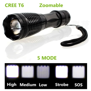 Nešiojamų 3800 liumenų Vandeniui Cree XML T6 Led žibintuvėlis zoomable 5 režimai Fokusavimas žibintuvėlis šviesos 18650 baterija arba 3* AAA