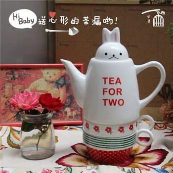 Mielas Mažas triušis galvos dangtelis, arbata du keramikos arbatinukas su 2 puodelio Laisvalaikio anglų popietės arbata nustatyti 3 sutapimas taurės puodą kostiumas