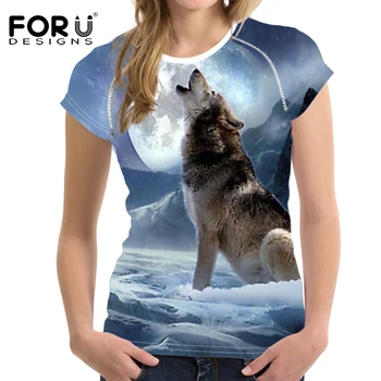 FORUDESIGNS Wolf 3D Modelį, Juokingi marškinėliai Moterims Mados Marškinėlius Gyvūnų Spausdina Vasaros Trumpas Rankovėmis Tees Viršų Moteris Marškinėliai Apkarpytą