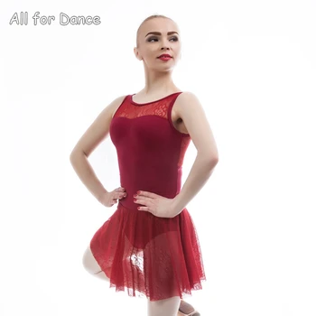 Moterų Bako Rankovėmis Baleto Šokių Skirted Leotard One-piece Suknelė Moterims Nėrinių Sijonas Šokių Praktikos C