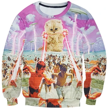 Kačiukas lazerio Katės 3D atspausdintas Palaidinukė žaibo paplūdimio grafinis O-Kaklo Hoodies erdvė, galaxy megztinis Vyrams, Moterims topai drabužiai
