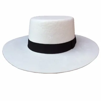 Balta Panama Vilnos Vairininko Porkpie Flat Top Karūna Fedora Kepurės Moterims