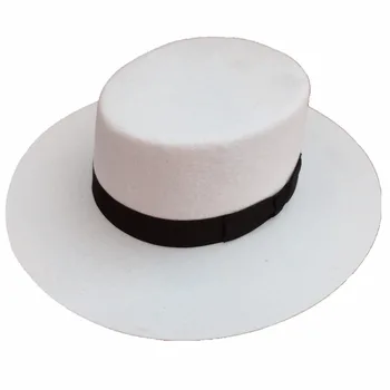 Balta Panama Vilnos Vairininko Porkpie Flat Top Karūna Fedora Kepurės Moterims