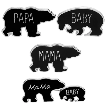 Mama baby bear Smeigtukai emalio animel papa mama baby bear Sagės juoda pin metalo bear šeimos Sagė ženkliukų segtukus dovana broche berniukas