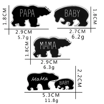Mama baby bear Smeigtukai emalio animel papa mama baby bear Sagės juoda pin metalo bear šeimos Sagė ženkliukų segtukus dovana broche berniukas