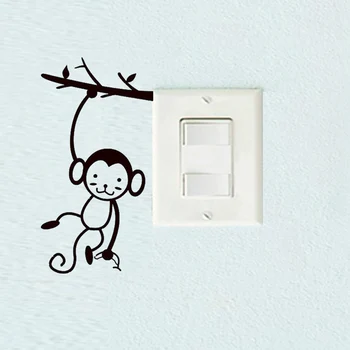 Juodas Mielas Beždžionės kabinti medžio šaką Jungiklis Lipdukas namų dekoro Vinilo Kambarį fono lipdukai Animacinių filmų Sienų Lipdukai