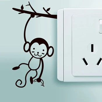 Juodas Mielas Beždžionės kabinti medžio šaką Jungiklis Lipdukas namų dekoro Vinilo Kambarį fono lipdukai Animacinių filmų Sienų Lipdukai