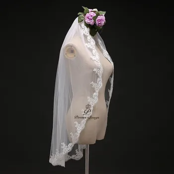 Eilėraščių, Dainų, vestuvių šydas, vienas sluoksnis aplikacijos gėlės Paprasta Nuotakos Šydu + Šukos elegantiškas dramblio kaulo balta nuotakos šydu nemokamas pristatymas