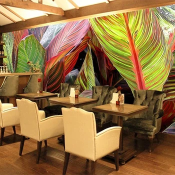 Restoranas, Kavinė Galerija Meno Tapetai, 3D Stereo Atogrąžų Miškų Augalų Spalva Bananų Lapų Freskos Foto Tapetai Murales De Sumalti 3D