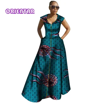 2018 m. Afrikos Suknelės Moterims heidi bazin Riche Rankovių Vestidos Ilgos Suknelės Dashiki Kanga Ankara Afrikos Moterų Drabužiai WY2842