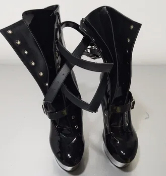 2018 mados moterų sexy black PU odos, sagtis-diržas aukšto kulno platforma siurbliai batai batai ponios umps batai auliukiniai 15cm