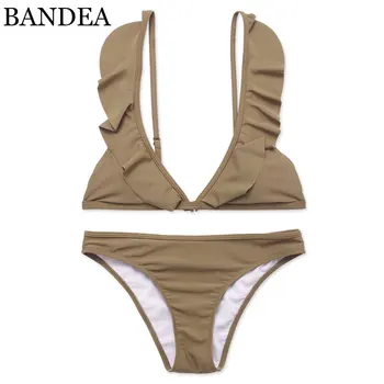 BANDEA prekės bikini 2018 m. maudymosi kostiumėliai moterims Tvarstis maudymosi kostiumėlį susiėmę bikini komplektas Falbala maudymosi kostiumėlį moterų Paplūdimio Drabužiai Maudymosi Kostiumas