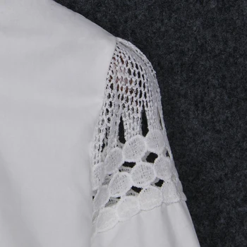 Plius Dydis S-5XL Moterų Balto Šifono Palaidinė Elegantiškas Darbą Marškinėliai Moterims Office Palaidinės Tuščiaviduriai Iš Nėriniais Blusas Femininas QAF176