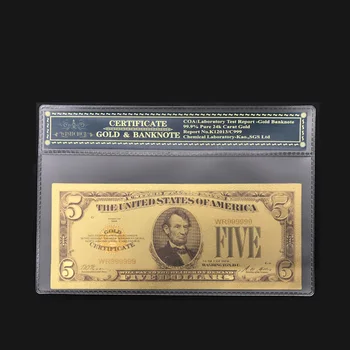 1928 Metų Amerikos Spalvinga Aukso Banknotų 5 Dolerio Auksą, Sidabrą Pasaulio Valiuta Bill Pastaba Padirbtų Pinigų su Plastiko Atveju