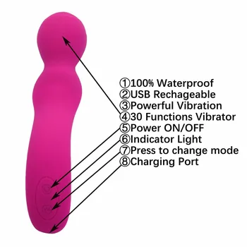 Įkrovimo 30 Funkcijas Klitorio Vibratoriai Vaginos Moterims Magic Wand Analinis Dildo Vibratorius, Sekso Žaislai Moteris Vyrų Sekso Mašina
