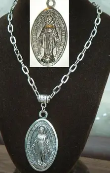 Mergelės Marijos Karoliai Pakabukas Senovinių Sidabro Žavesio Katalikų Religijos Kryžiaus Medallion Krikščionių Choker Karoliai Moterų Papuošalai