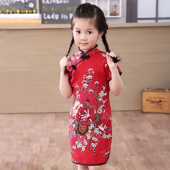 Mergaičių suknelės vasaros 2017 vaikai suknelės mergaičių Kinų cheongsam Kūdikių elegantiškus drabužius Tradicinės Kinų drabužiai, Vaikų