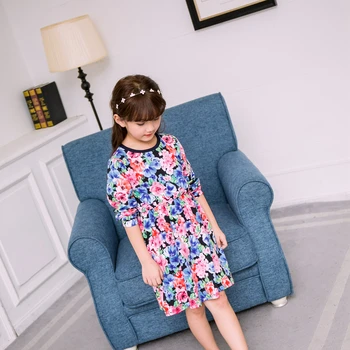 Mergina ilgomis rankovėmis suknelė prekės 2017 m. Pavasario ir rudens naujas children 's gėlių suknelė, Siuvinėta medvilnė Princesė mergina dress LH615
