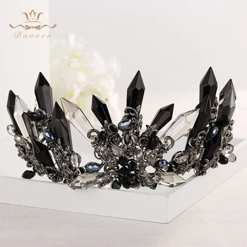 Bavoen Rankų Darbo Prabangūs Juoda Baroko Stiliaus Nuotakos Crystal Crown Tiara Headpieces Vakare Plaukų Aksesuarai