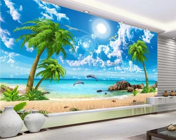 Beibehang tapetų sienos, 3 d Custom Didelis tapetai Sea view coconut beach kraštovaizdžiu 3d sienų freskomis tapetai tėtis peint