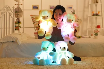 Mielas Šviesos Įdaryti Lokys Žaislas LED Light-Up Pliušinis Lėlės Švyti Teddy Pagalvę Auto Spalvos Sukimosi Dovana
