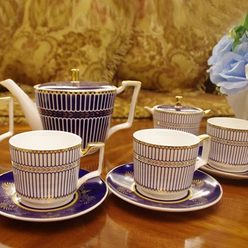 Derliaus prabanga kavos rinkiniai fornasFetti stiliaus aukso nėrinių paprastų linijų vestuvių Puotą arbatos rinkinys prekių mėlyna Aukštos kokybės juostelės