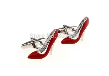 Nemokamas pristatymas Moterų rankogalių segtukai raudonos spalvos aukšto kulno batų dizaino vario medžiaga vyrų rankogalių segtukai whoelsale&retail
