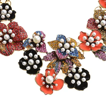 PPG&PGG Prekės Boho Stiliaus Spalvotų Gėlių Imituojamas Perlų Karoliai Prabanga Choker Maxi Pareiškimą, Kristalų, Papuošalų