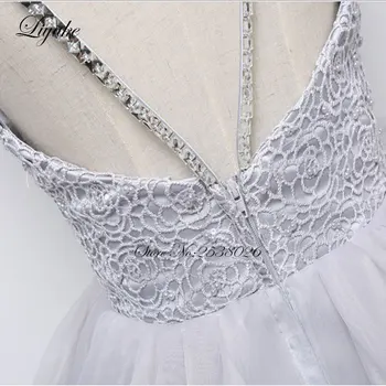 Liyuke Kontrastas Skiedra Spalvos Elegantiškas High-Low Vestuvių Suknelė Su Perlų Rankovėmis Nuotakos Suknelė Pagal Užsakymą