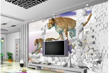 Custom 3d tapetai Leopard Plytų Sienos Dekoratyvinis Fonas Sienos gyvenimo 3d tapetai užsakymą foto tapetai, 3d