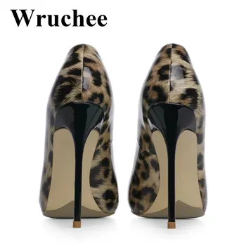 Wruchee aukštakulnius batus moteris leopard patentų pažymėjo tne moterų batai 12cm ploni kulniukai