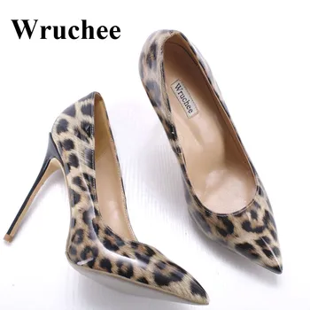 Wruchee aukštakulnius batus moteris leopard patentų pažymėjo tne moterų batai 12cm ploni kulniukai