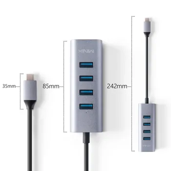 MINIX NEO C-UH 4-Port USB-C su USB 3.0 4K 30Hz HDMI Adapteris Aliuminio Nešiojamų Duomenų centras 