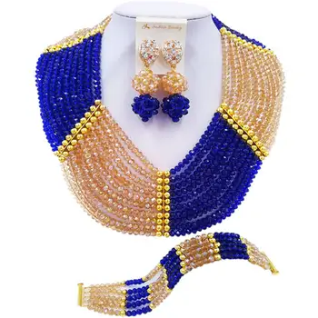 ACZUV Royal Blue Aukso Nigerijos Tradicinių Vestuvių Afrikos Karoliukai Papuošalų Rinkinys 10C-CH004