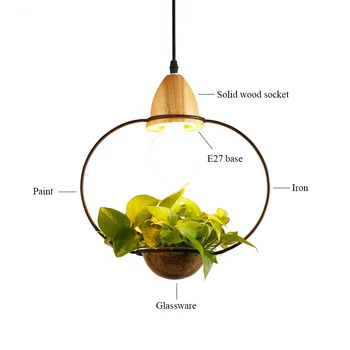 Kūrybos Šiaurės sieniniai šviestuvai augalų su led lemputę ,medienos + geležies E27 lizdas šiuolaikinės pakabukas lempa, virtuvė, balkonas juoda/balta