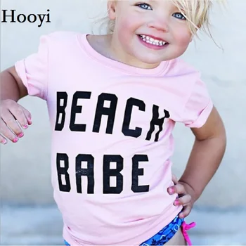Hooyi Beach Babe Baby Girl ' s T-Shirts Rankovėmis Vaikai Tee Marškinėliai Berniukams, Stalviršiai, Vaikų Drabužiai, Medvilnės Rausva Balta Kietas Plonas