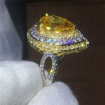 Didinga Pojūtis Prabanga Vandens Lašas žiedų, Kriaušių supjaustyti 6ct AAAAA Cirkonis Cz Balto Aukso Užpildyti Dalyvavimo vestuvių juostoje žiedas moterims