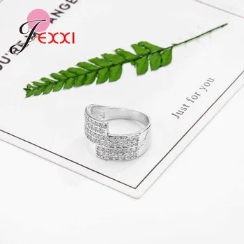 JEXXI White Crystal Žiedai Moterų Karšto Pardavimo 925 Sterlingas Sidabro Cirkonis Žiedas 3 Eilės Naujausias Papuošalai, Vestuvių, Kalėdų Dovanos