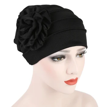 Mados Medvilnės vientisa spalva pusėje aplikacijos flower skara skrybėlę Musulmonų galvos skrybėlę bžūp moterims po gimdymo šiltą kepurę Turbaną Galvos Dangtelis
