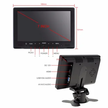 7 Colių 800 × 480 TFT LCD Ekranas, Automobilių Monitorių Palaikymą, AV / VGA / HDMI su 7 IR Šviesos Naktinio Matymo Vandens įrodymas Automobilių Galinis Vi