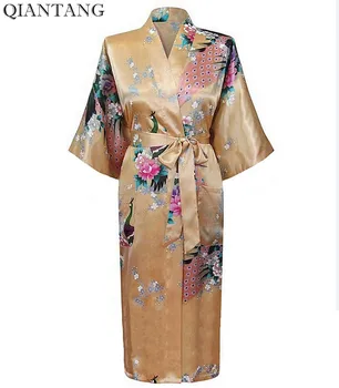 Mados Aukso Kinijos Moterų Šilko, Viskozės Chalatas Kimono Vonia Suknelė Lady Pavasario Pižamą Mujer Pijama Dydis S M L XL XXL XXXL Xsz026A