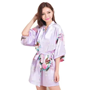 Trumpas Stiliaus Aukščiausios Kokybės 14 Spalvų Povas Modelis Vestuvių Nuotakos Bridesmaid Kimono Satino Chalatas Moterims Naktį Dress Suknelė Pižamą