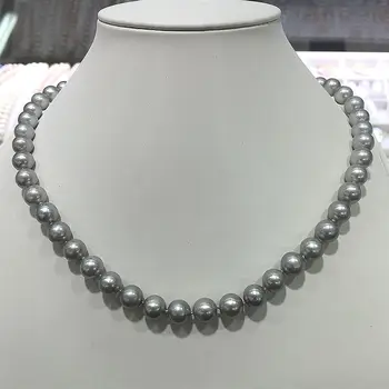 Pilka(sidabrinė) spalvos, geros kokybės visiškai apvalios natūralūs gėlo vandens kamuolys Klasikinis perlų karoliai choker Priness Matinee