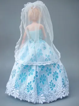 Vaikų gimtadienio dovana elegantiška mėlyna balta suknelė su skraiste barbie lėlės vakarinę suknelę