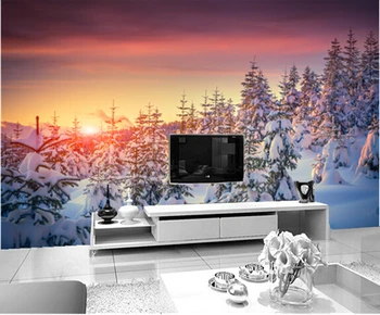 Custom freskos kraštovaizdžio, žiemos saulėtekio miške kambarį, miegamąjį, TV foną, sienų apmušalai atsparus vandeniui