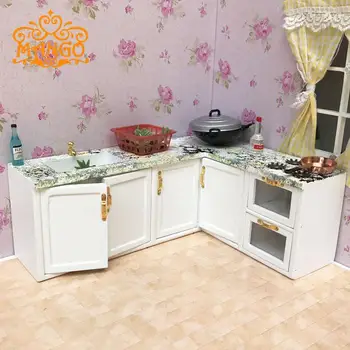 1:12 Lėlių Miniatiūrinės virtuvės baldų Mados dovana, Baltas visas, virtuvė, viryklė, šaldytuvas Nemokamas Pristatymas